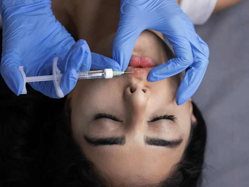 Aplicación de ácido hialurónico en labios durante consulta médica en Mangle Médica, Tlalnepantla